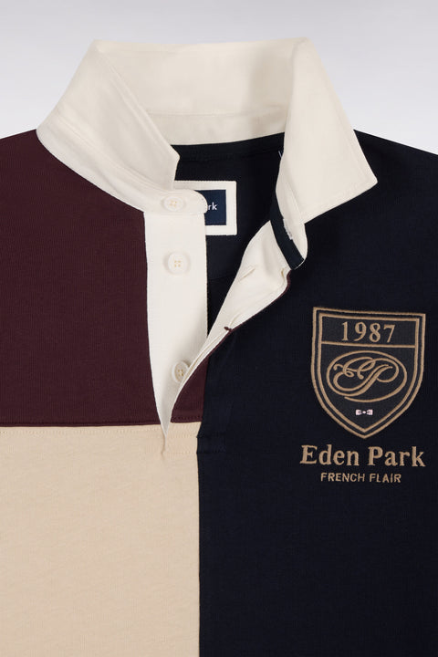 Maillot manches longues en jersey de coton peigné tricolore bordeaux coupe droite - Image 2