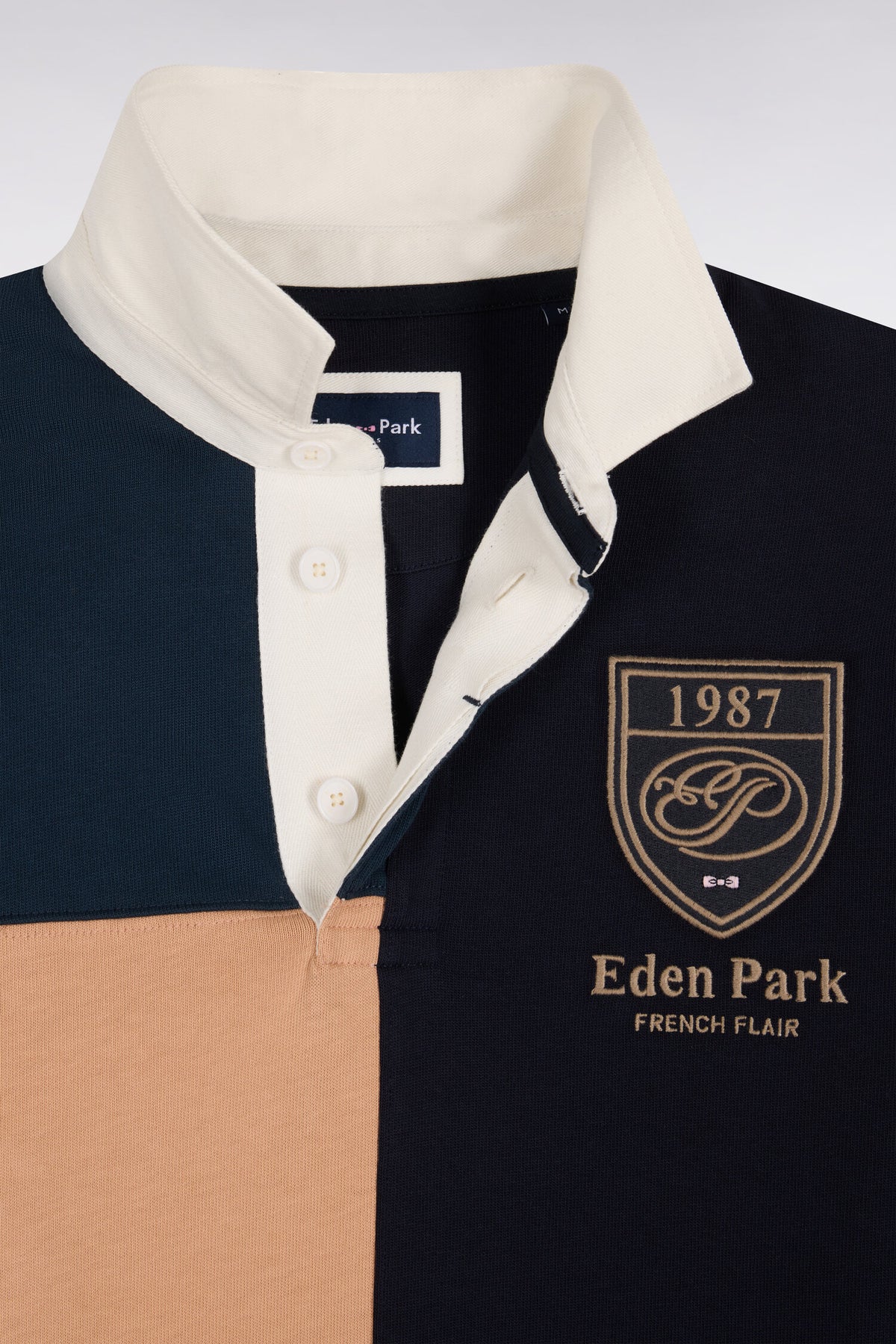 Long-sleeved jersey in tricolor combed cotton jersey, blue gray, straight cut