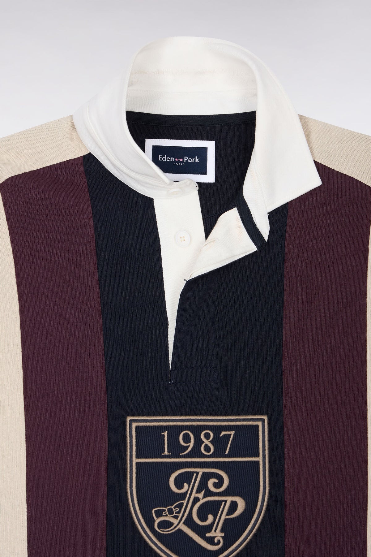 Long-sleeved straight-cut burgundy striped cotton jersey