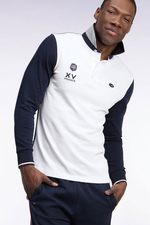Maillot manches longues en jersey de coton marine et blanc XV de France - Image 1