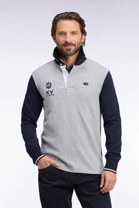 Maillot manches longues en jersey de coton marine et gris XV de France - Image 3