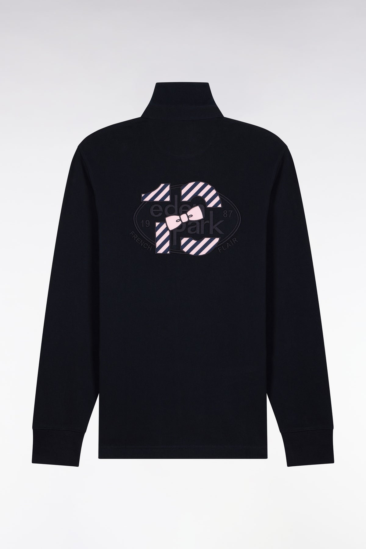 Long-sleeved jersey in embroidered navy cotton jersey