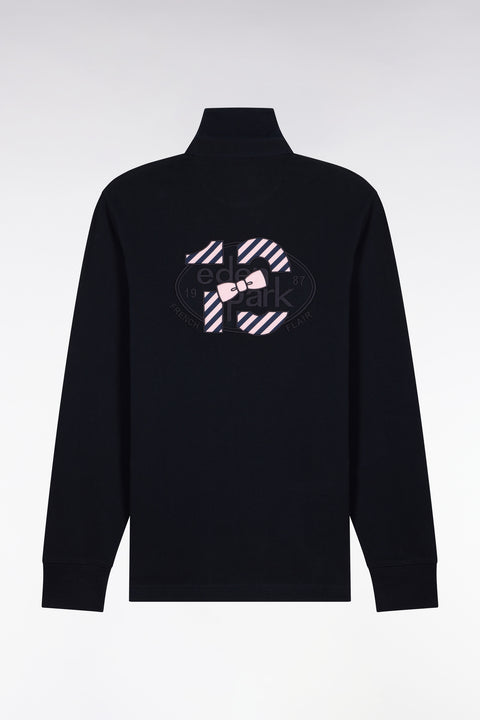 Long-sleeved jersey in embroidered navy cotton jersey - Image 2