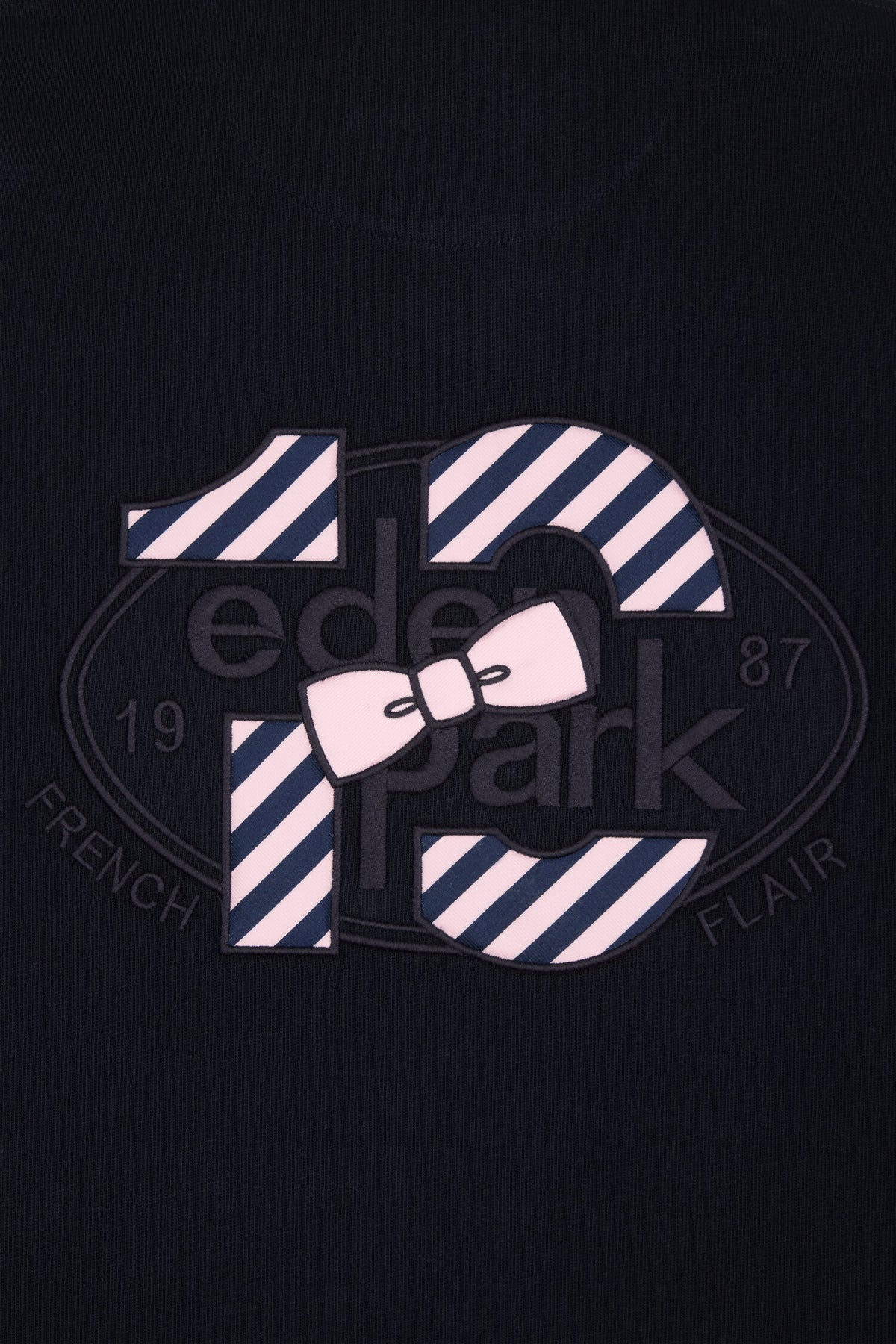 Long-sleeved jersey in embroidered navy cotton jersey