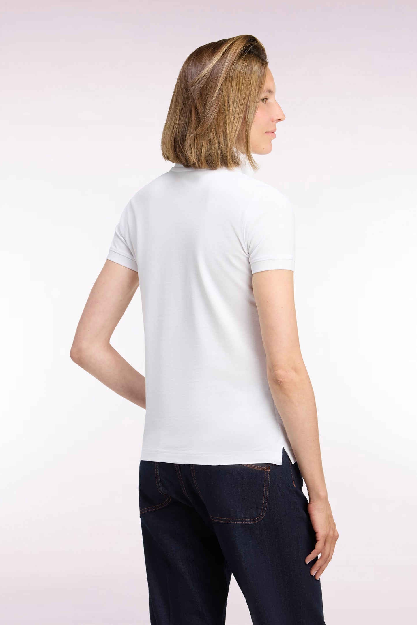 Polo manches courtes en coton stretch blanc coupe ajustée