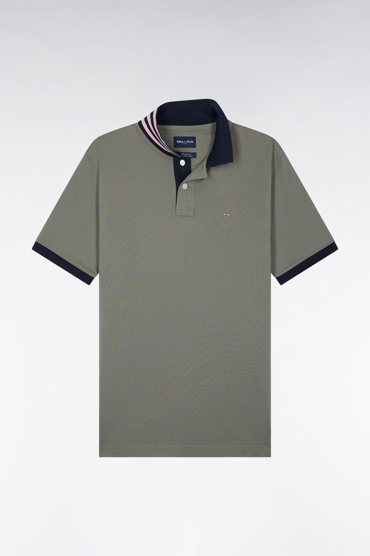 Polo manches courtes sous-col rayé en coton Pima kaki coupe droite