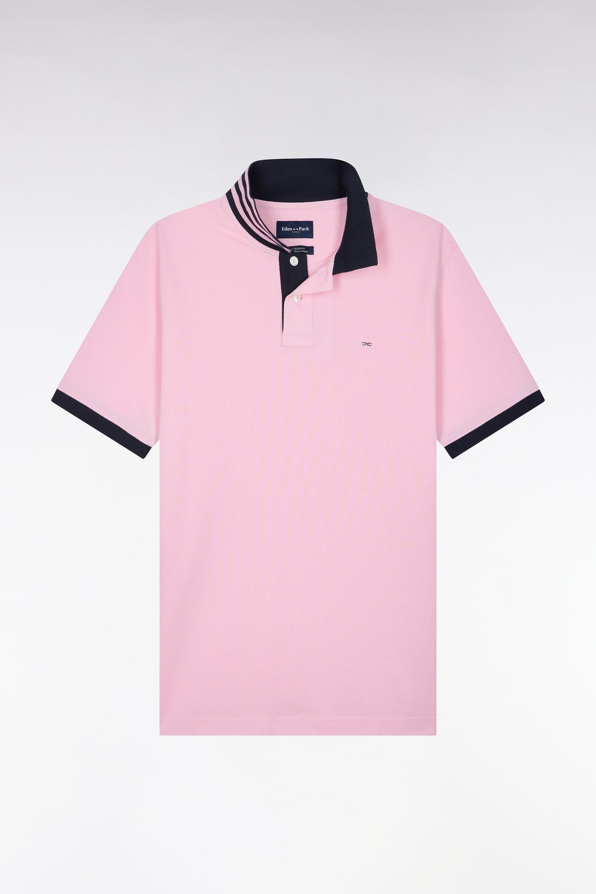 Polo manches courtes sous-col rayé en coton Pima rose coupe droite