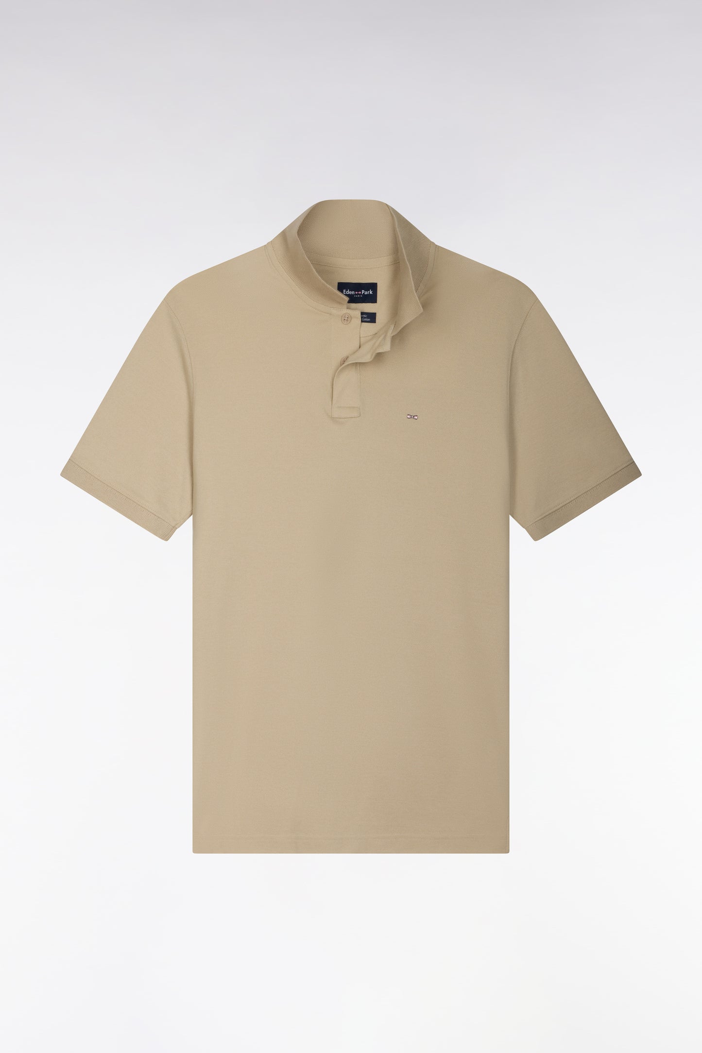 Polo manches courtes en coton Pima beige coupe droite