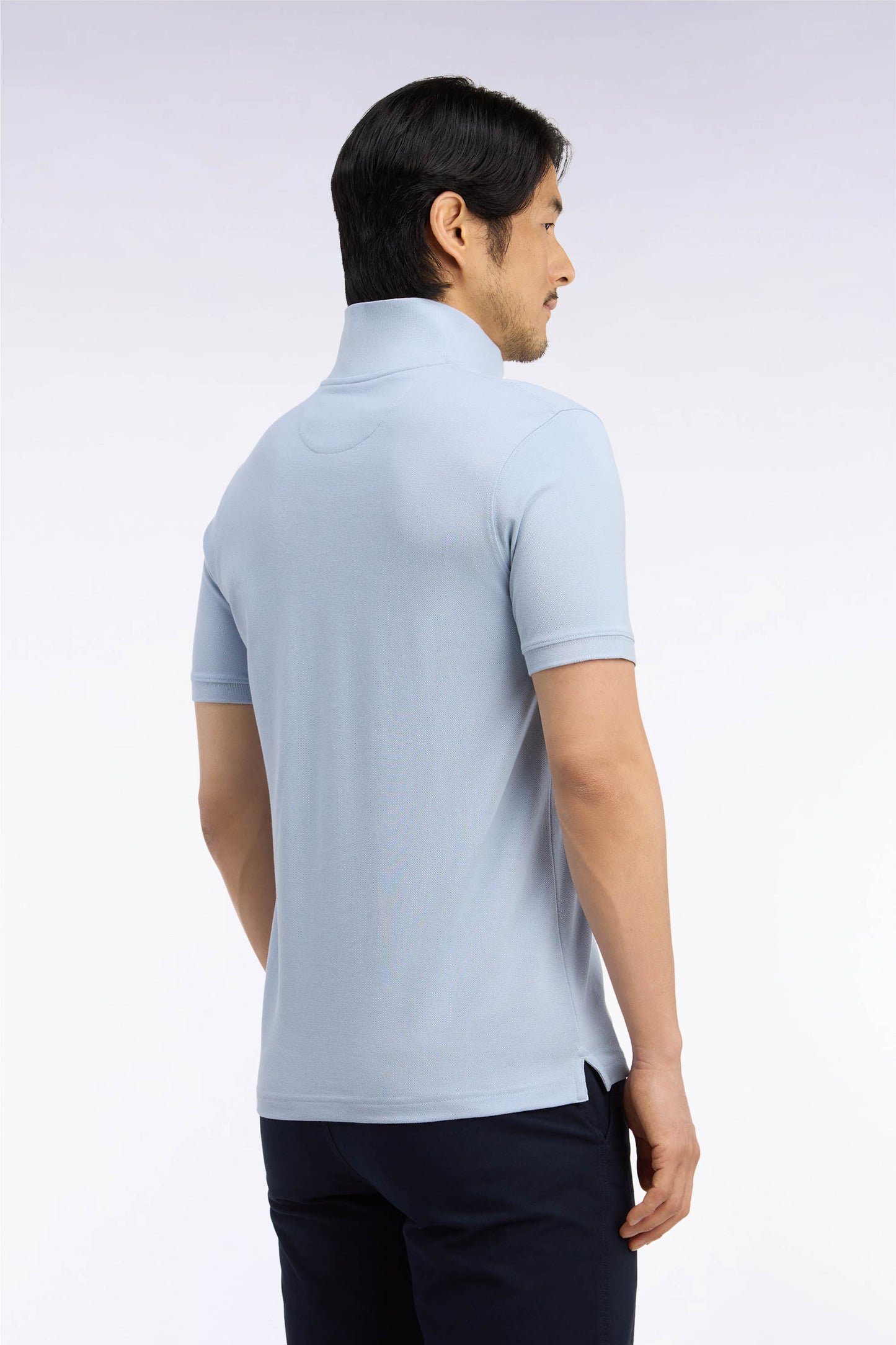 Polo manches courtes en coton Pima ciel coupe droite