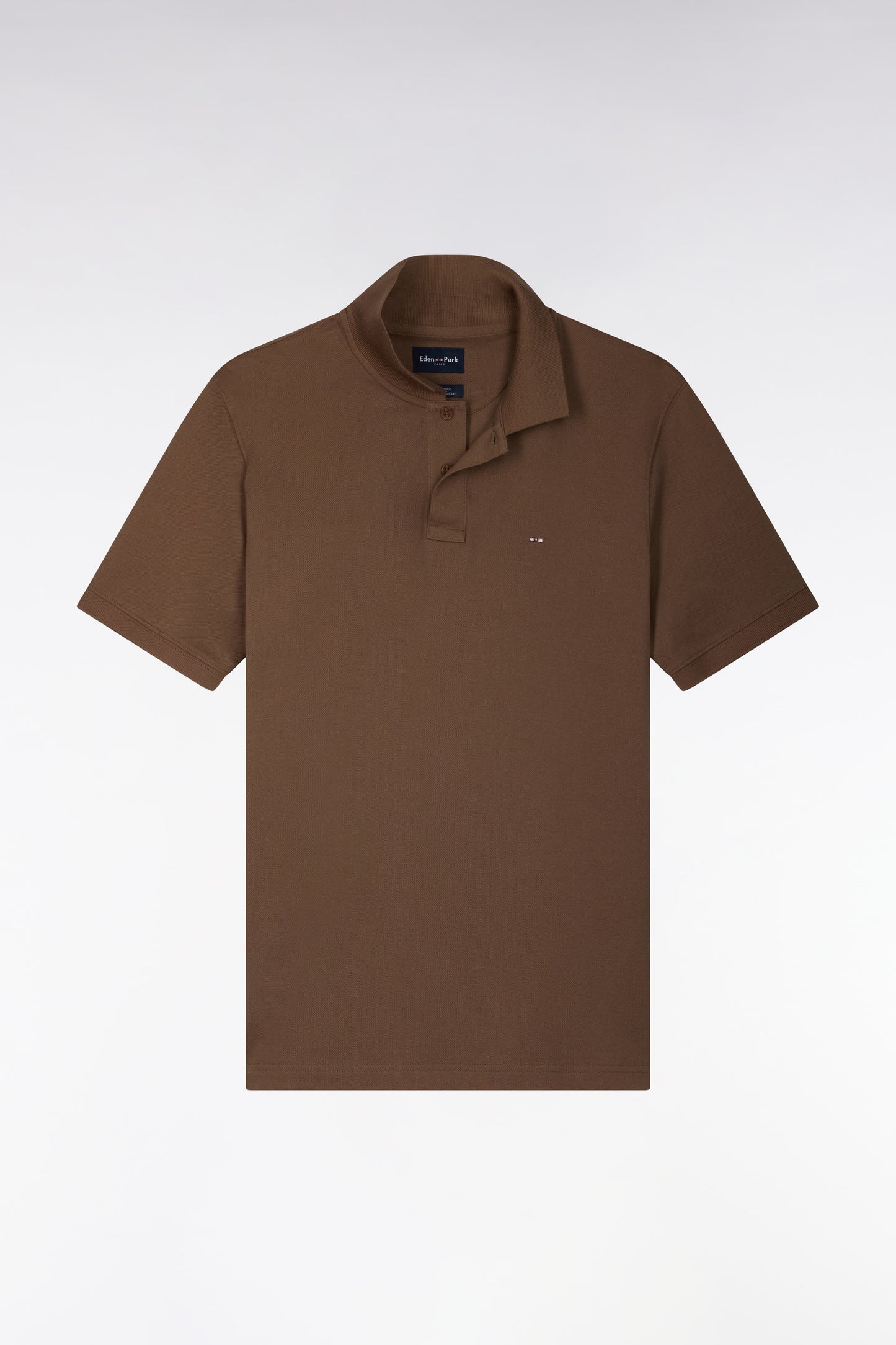 Polo manches courtes en coton Pima marron coupe droite
