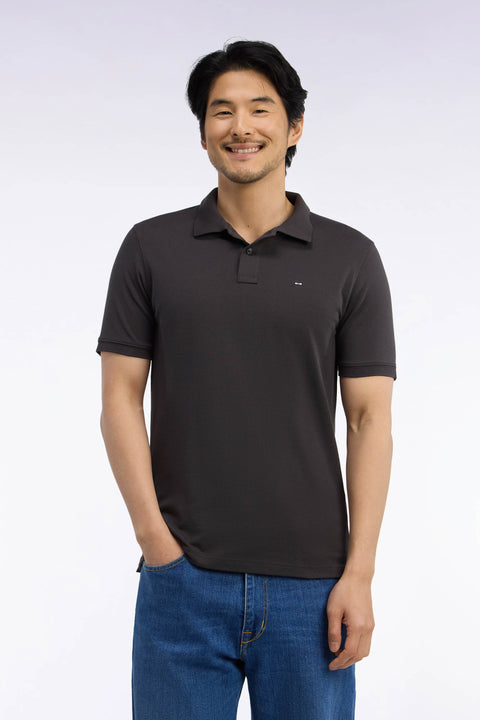 Polo manches courtes en coton Pima marron coupe droite - Image 3