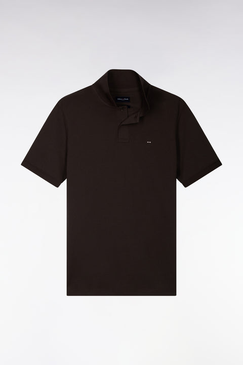 Polo manches courtes en coton Pima marron coupe droite - Image 2