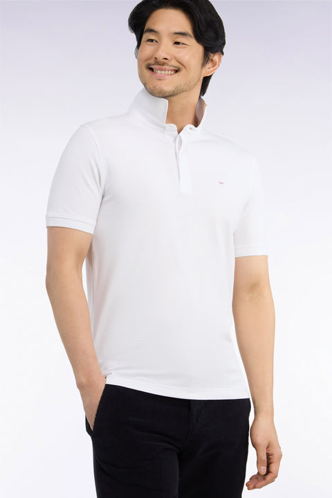 Polo manches courtes en coton stretch blanc coupe ajustée - Image 1
