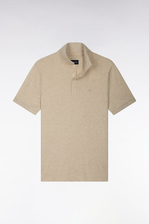 Polo manches courtes en coton stretch beige coupe ajustée - Image 2
