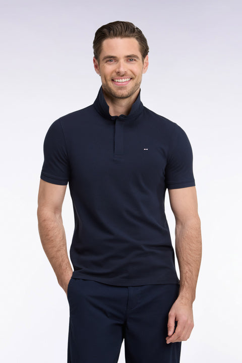 Polo manches courtes en coton stretch marine coupe ajustée - Image 3