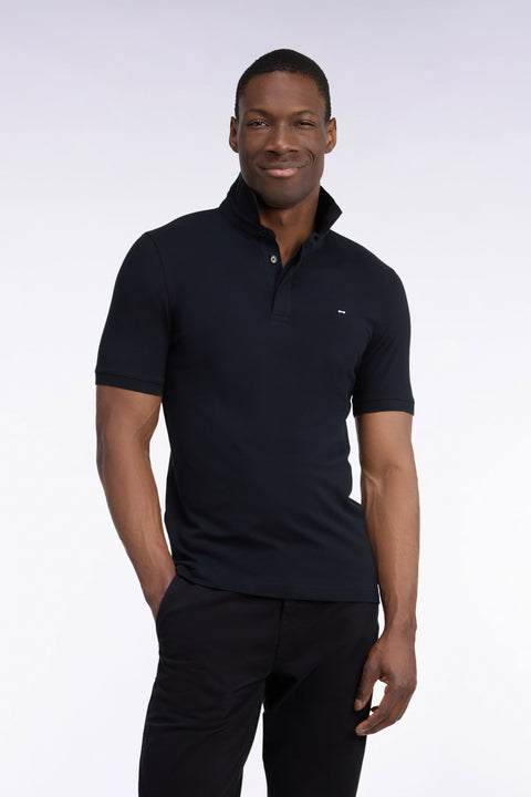 Polo manches courtes en coton stretch noir coupe ajustée - Image 3