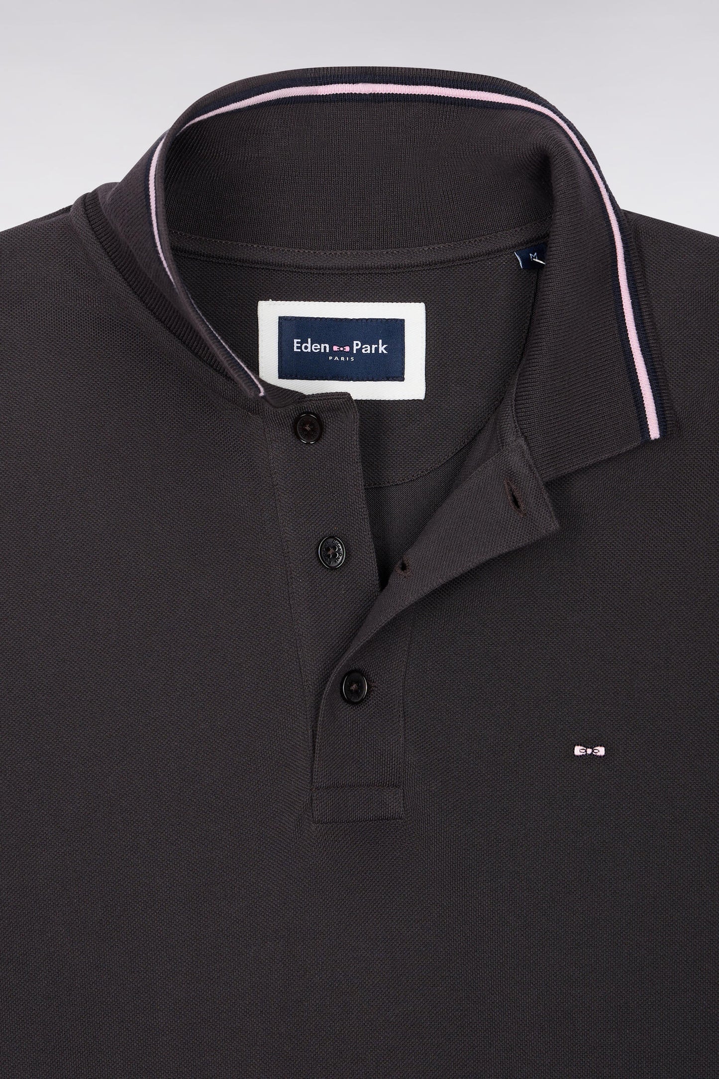 Polo manches courtes en piqué coton marron coupe droite