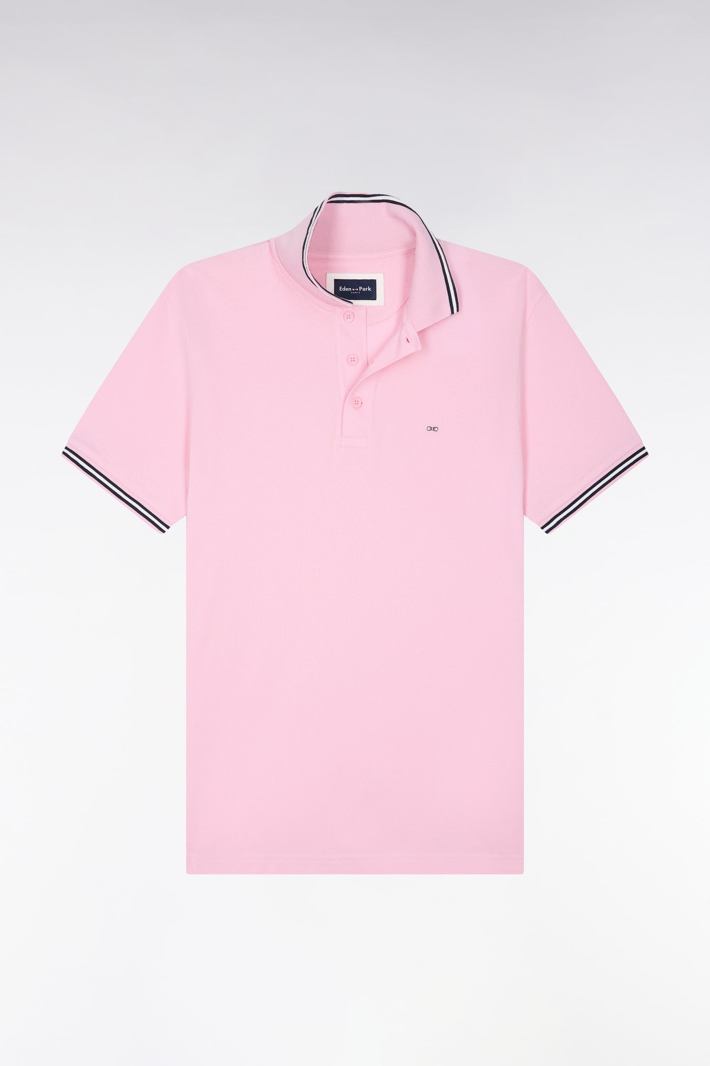 Polo manches courtes en piqué coton rose coupe droite