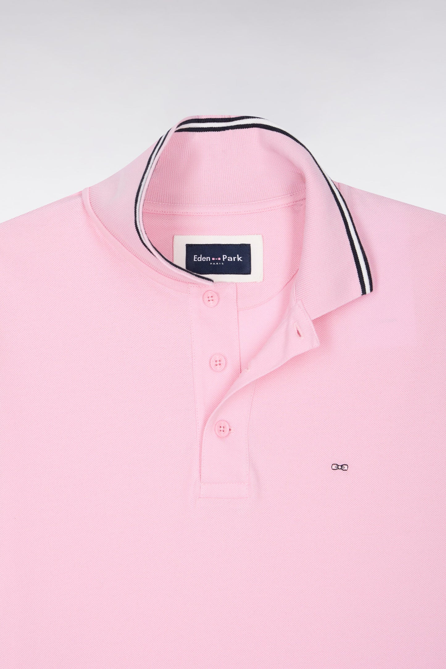 Polo manches courtes en piqué coton rose coupe droite