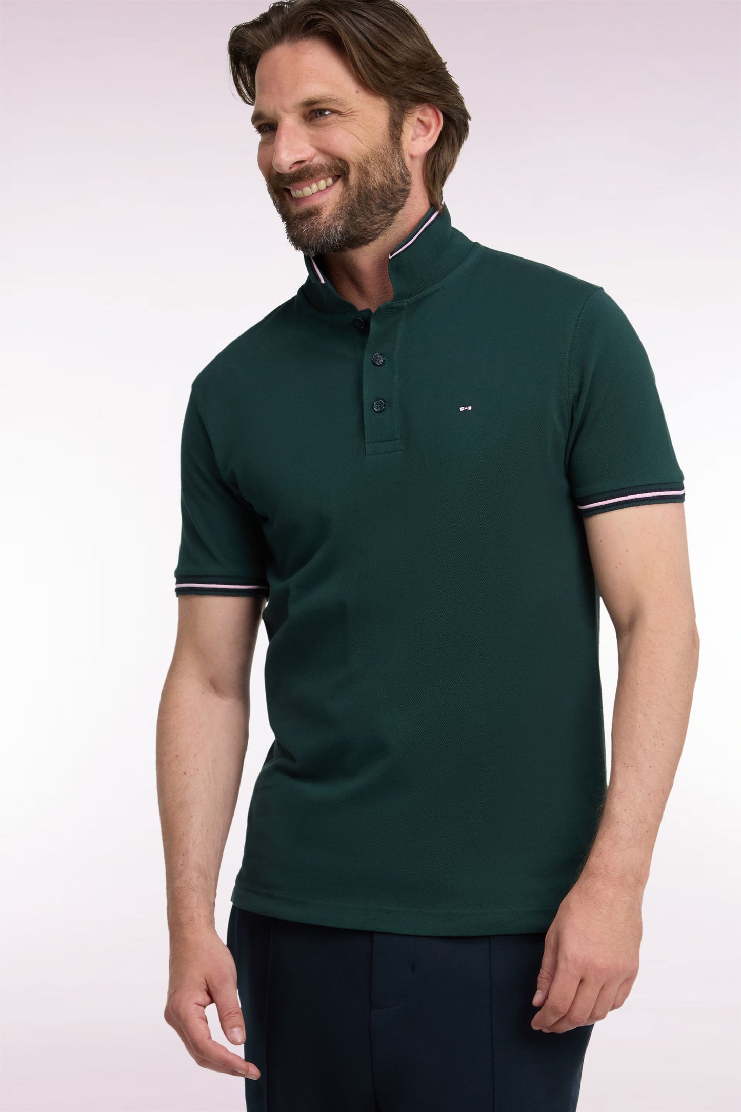 Polo manches courtes en piqué coton vert foncé coupe droite