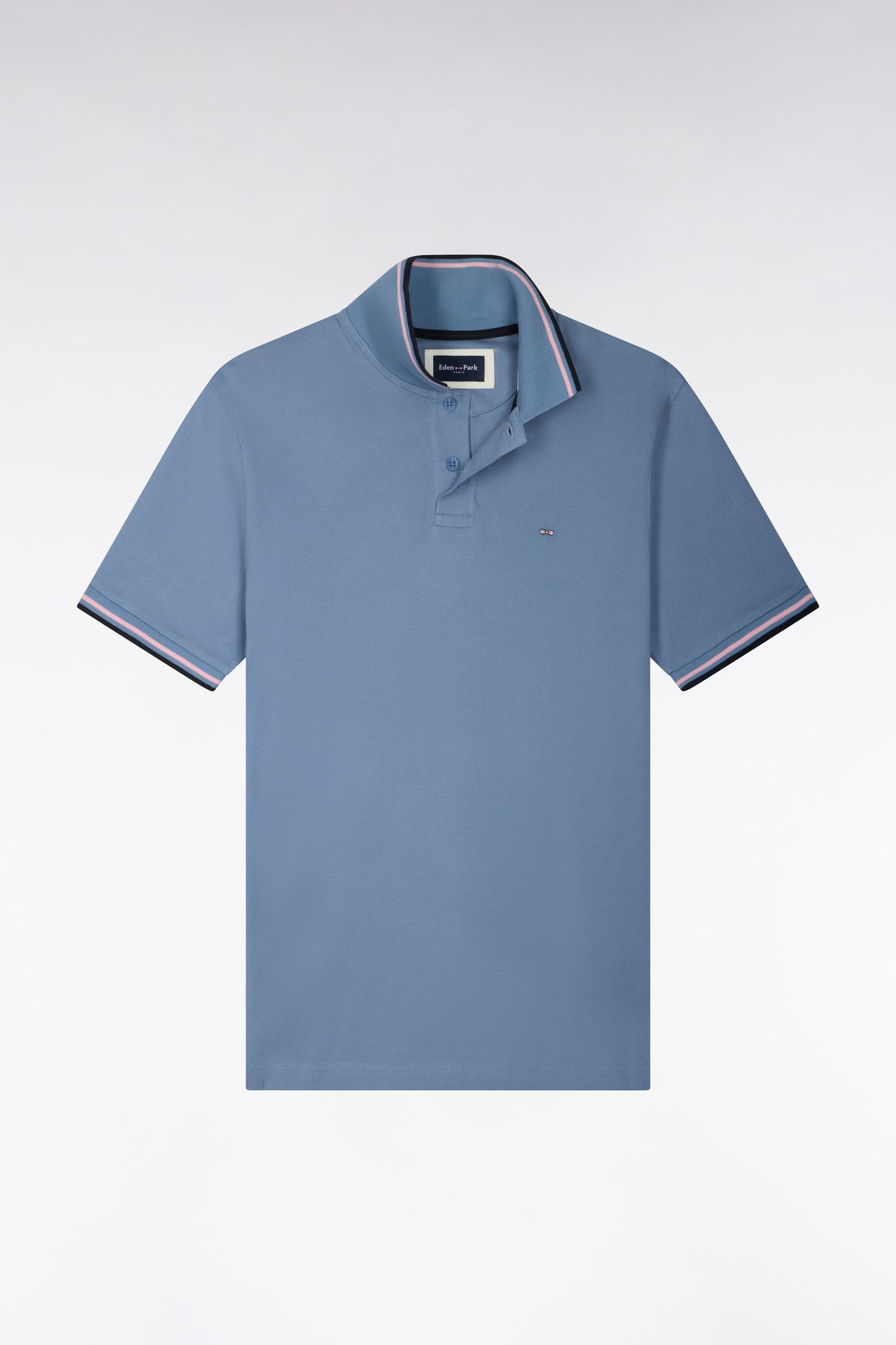 Polo manches courtes en piqué coton bleu coupe droite