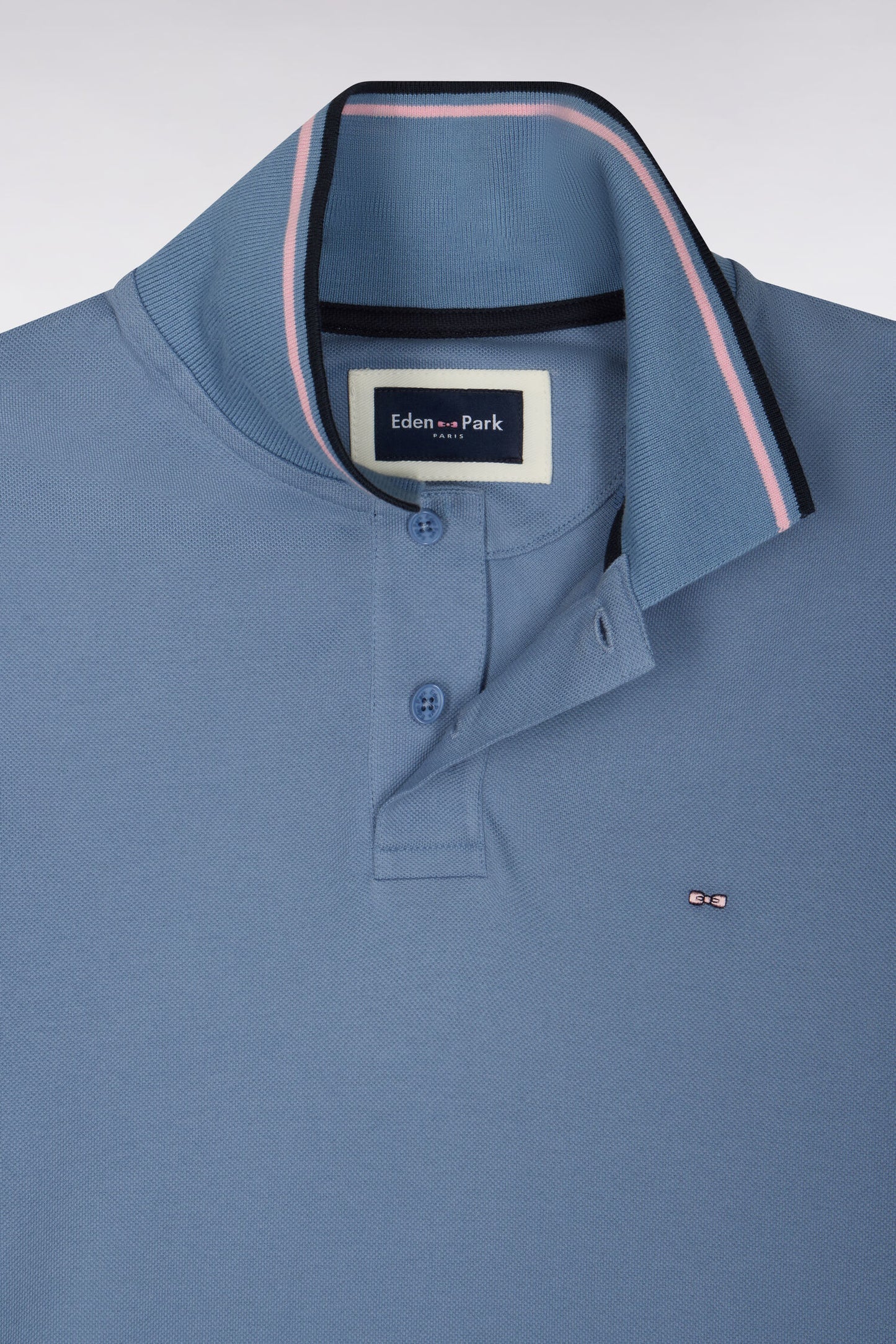 Polo manches courtes en piqué coton bleu coupe droite