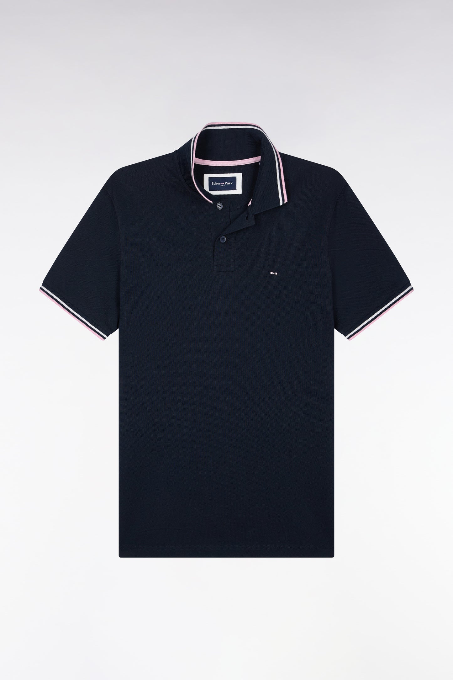 Polo manches courtes en piqué coton marine coupe droite