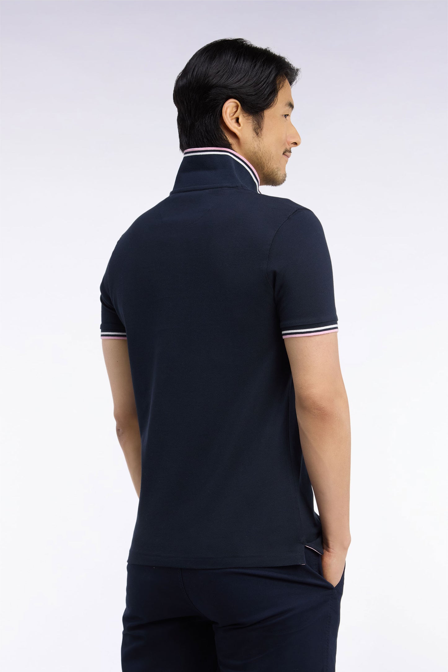 Polo manches courtes en piqué coton marine coupe droite