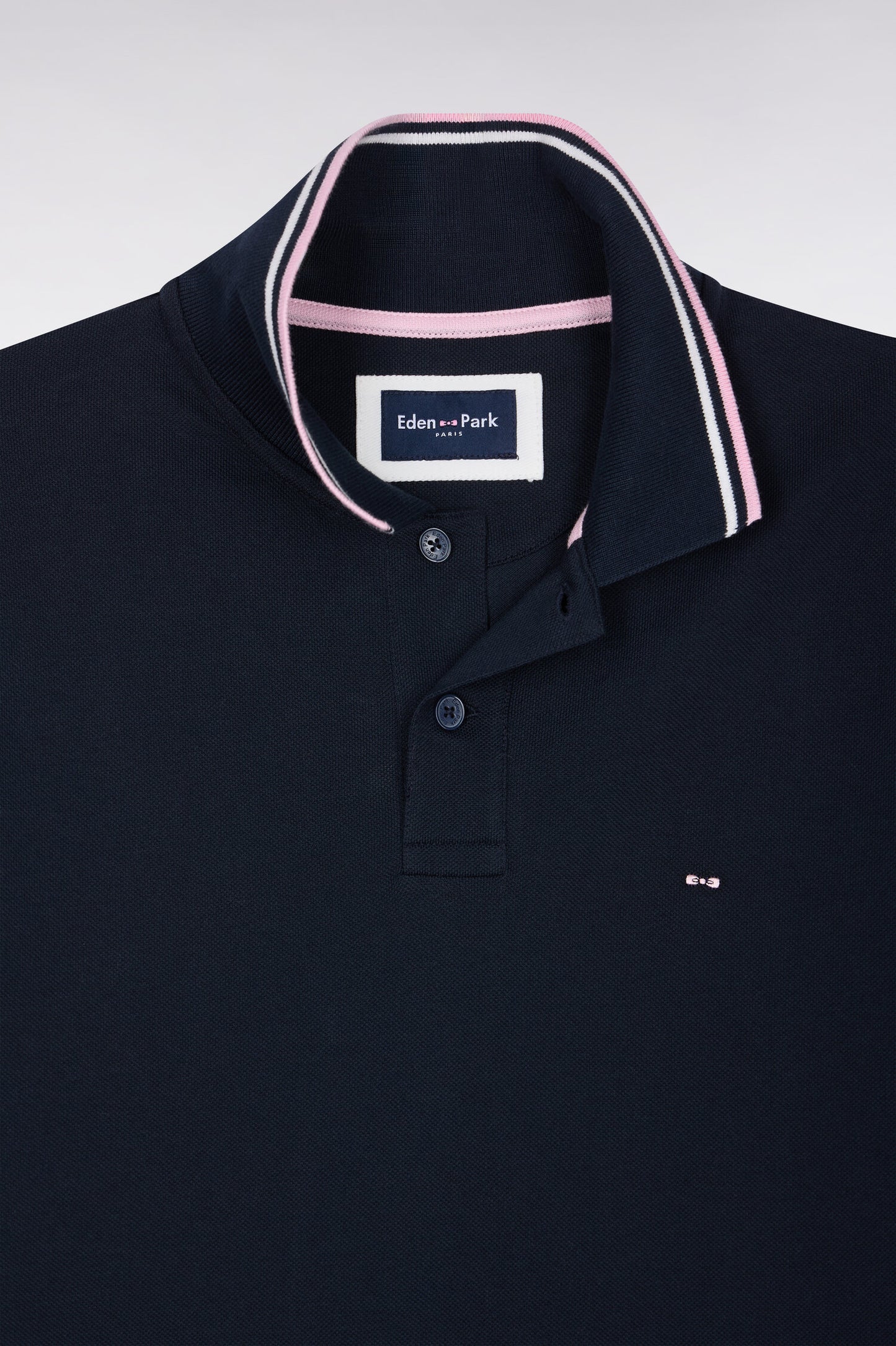 Polo manches courtes en piqué coton marine coupe droite