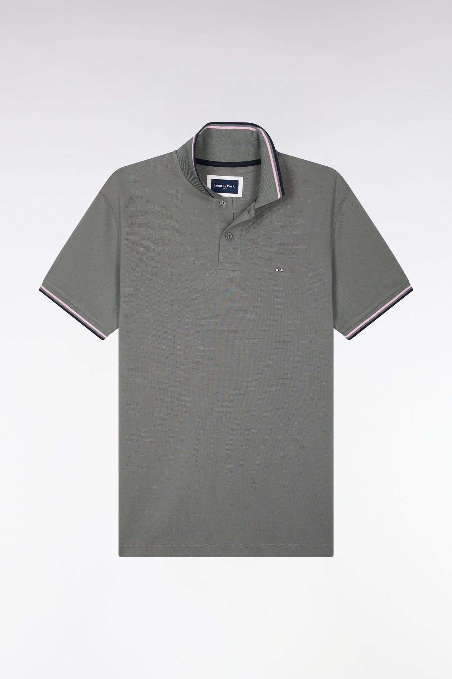 Polo manches courtes en coton kaki coupe droite