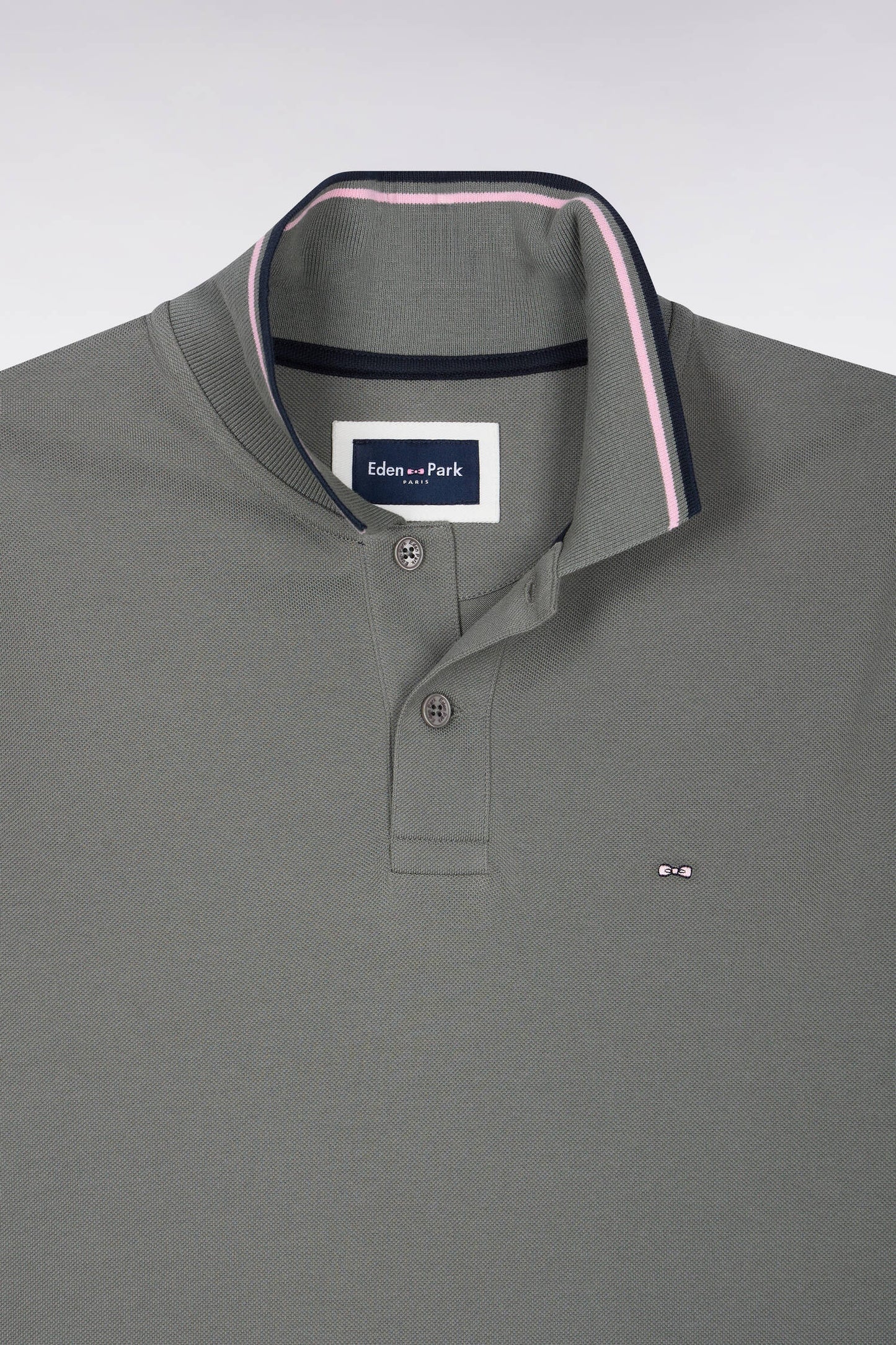 Polo manches courtes en coton kaki coupe droite