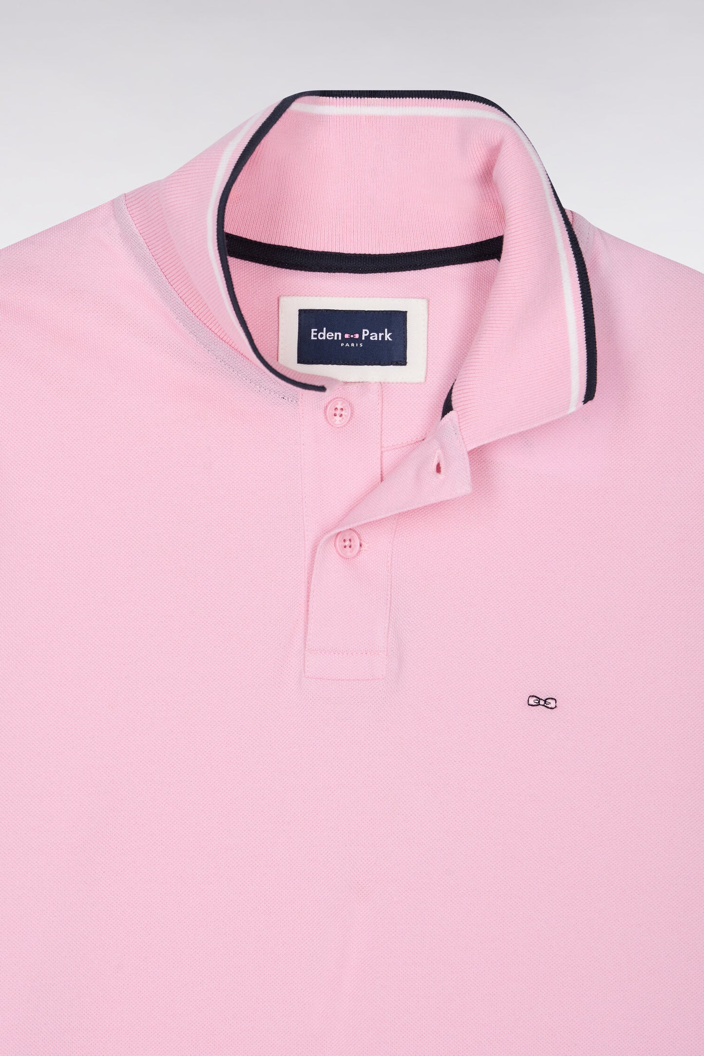 Polo manches courtes en piqué coton rose coupe droite