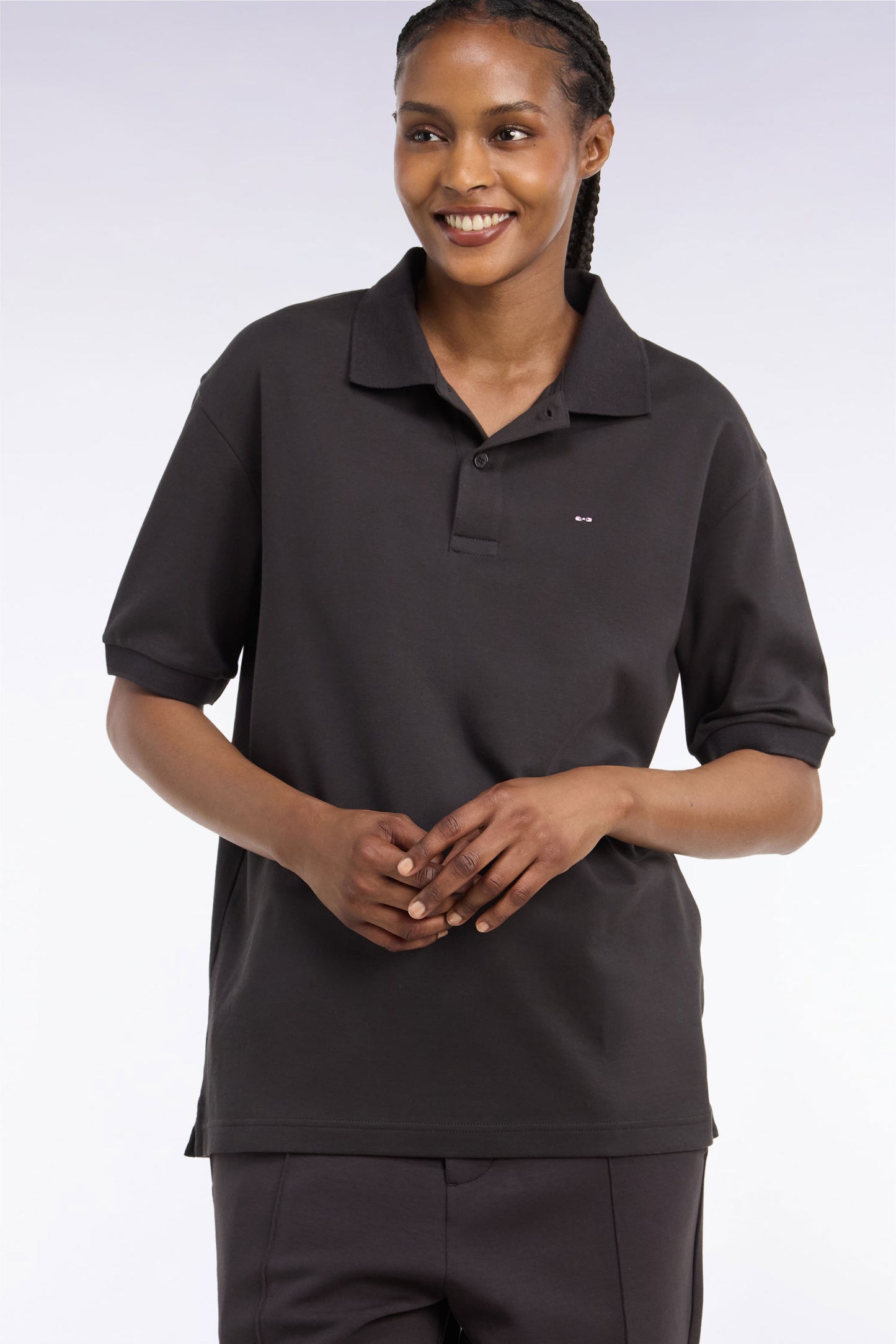 Polo unisexe manches courtes en coton interlock marron