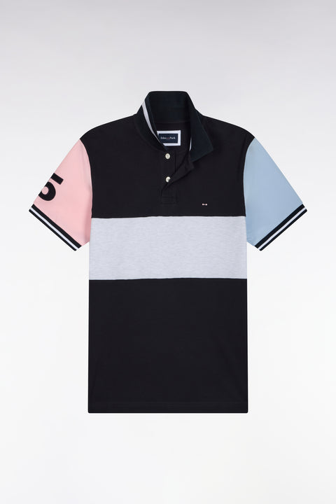 Polo manches courtes en piqué coton marine à découpe coupe droite - Image 2