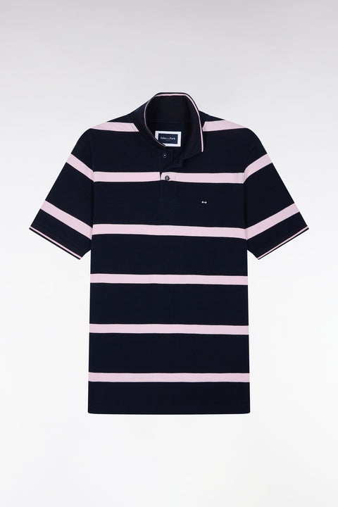 Polo manches courtes marine à rayures roses coupe droite - Image 2