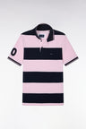Polo manches courtes à rayures rugby roses et marine coupe droite