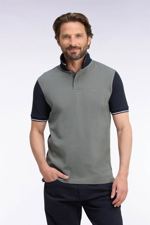 Polo manches courtes en piqué coton vert et marine dos brodé coupe droite - Image 3