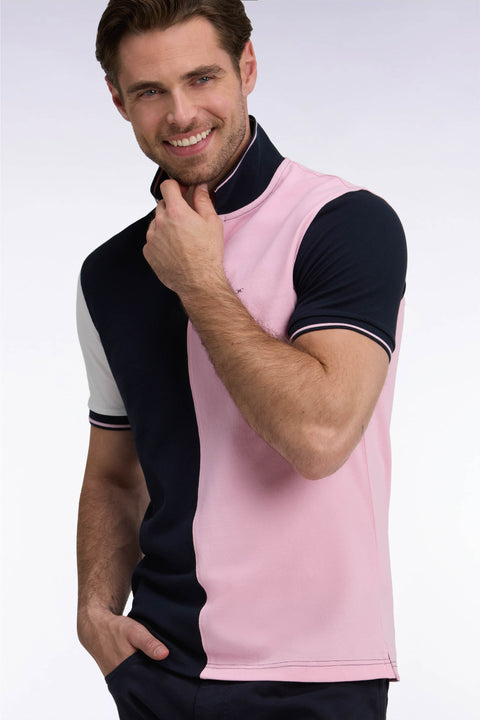 Polo manches courtes à découpe marine et roses coupe droite - Image 1