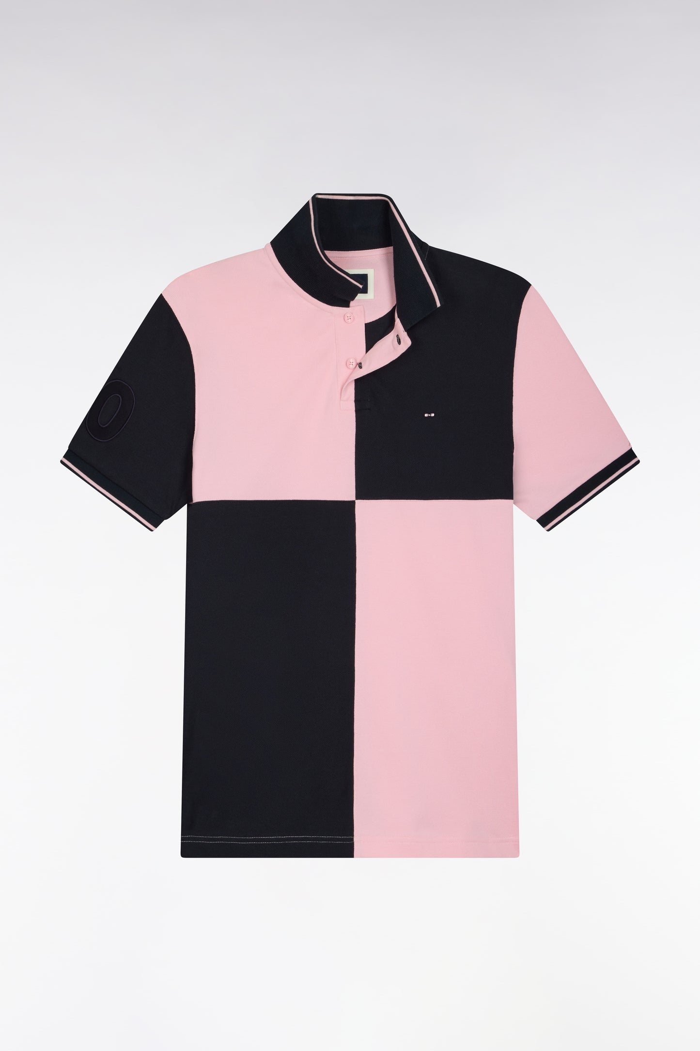 Polo manches courtes en coton marine et rose coupe droite