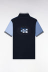 Polo manches courtes en coton tricolore bleu coupe droite