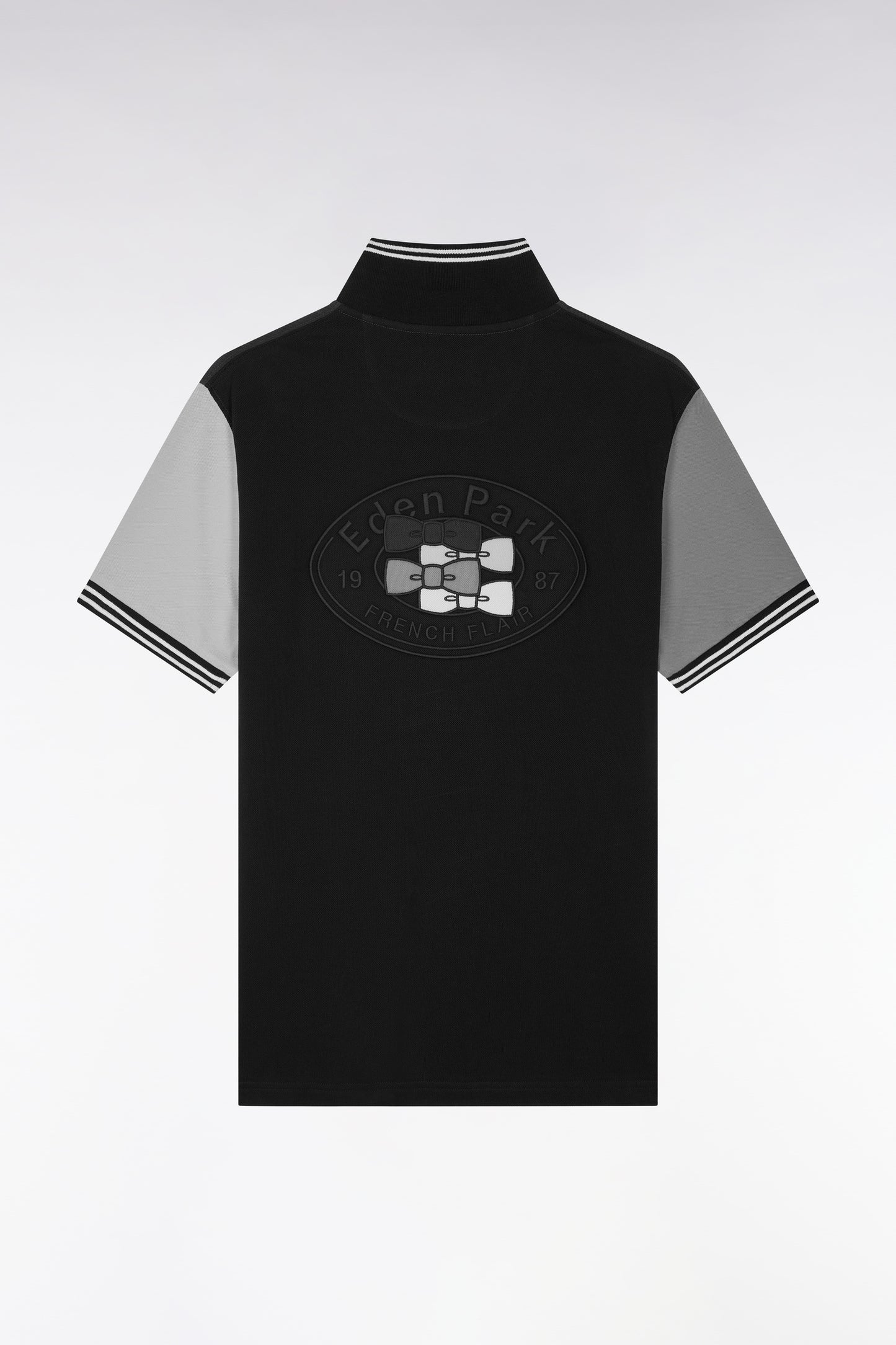 Polo manches courtes en coton tricolore gris coupe droite