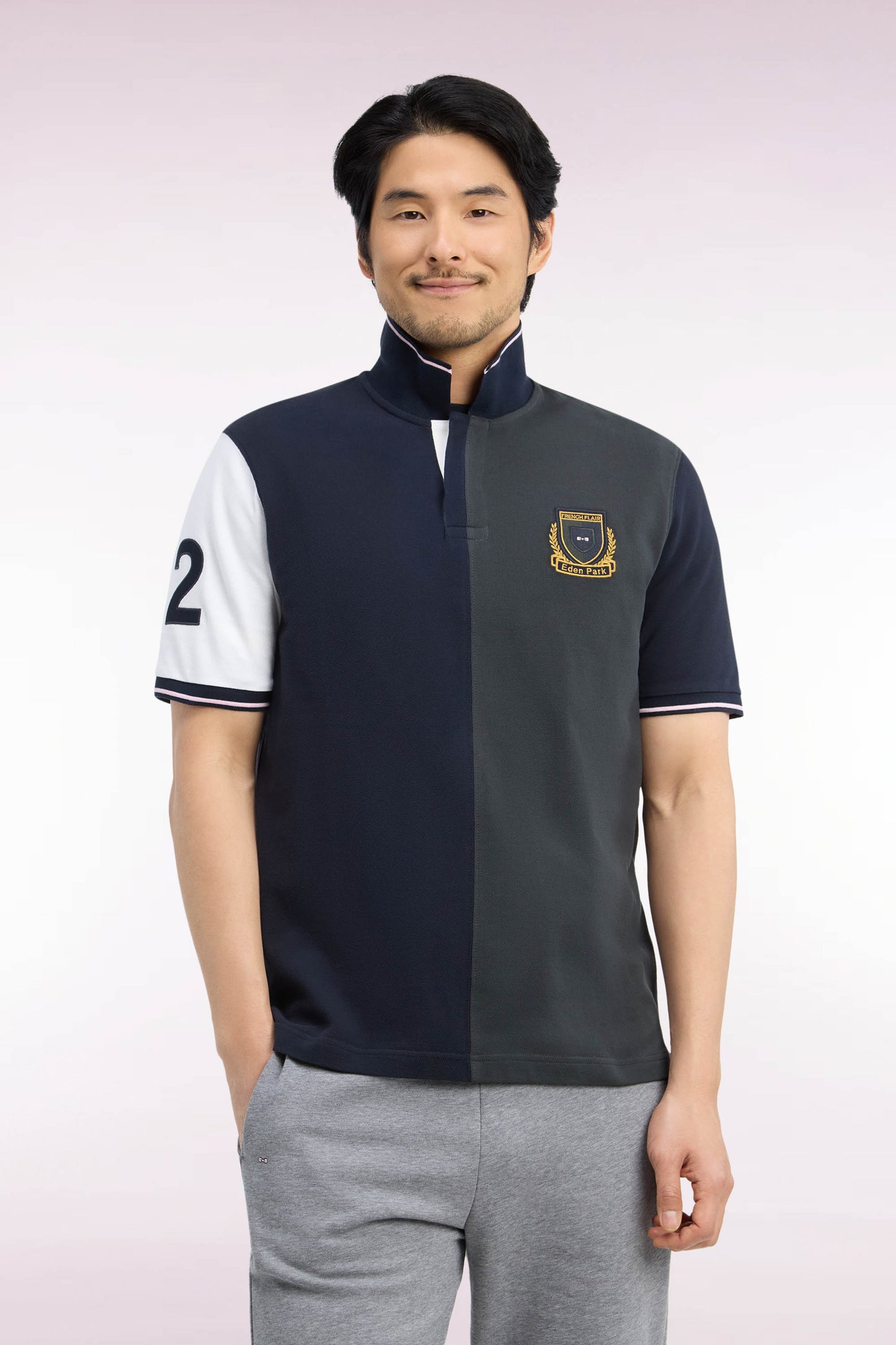 Polo manches courtes en coton kaki et marine coupe droite