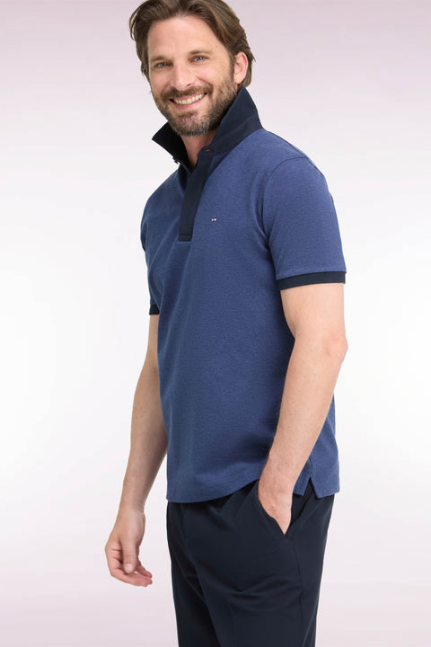 Polo manches courtes en coton bleu et marine coupe droite - Image 1