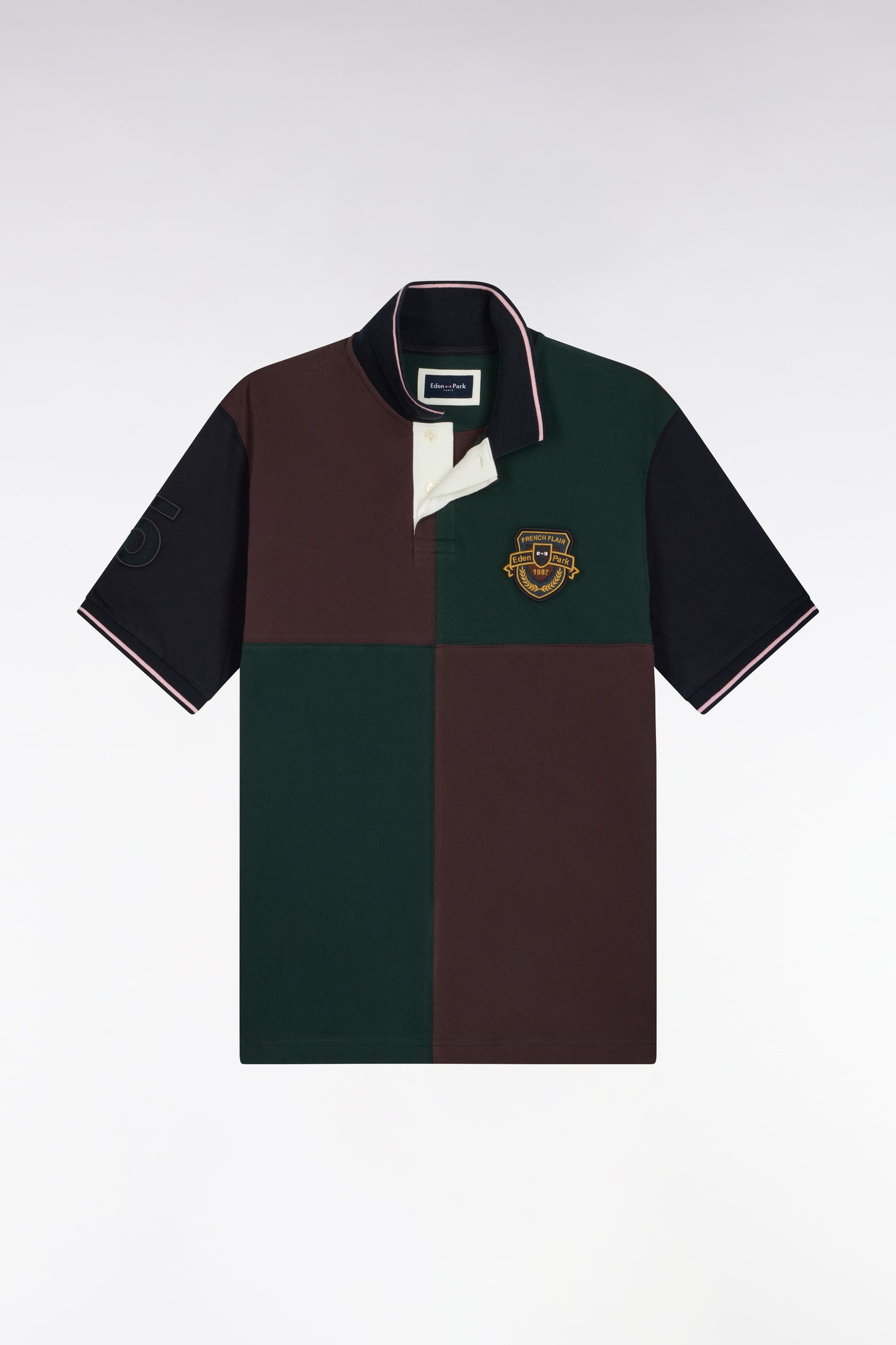 Polo manches courtes en coton à cadrans et broderie écusson coupe droite