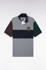 Polo manches courtes en coton gris à découpes et écusson coupe droite