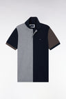 Polo manche courtes en piqué de coton peigné tricolore gris coupe droite
