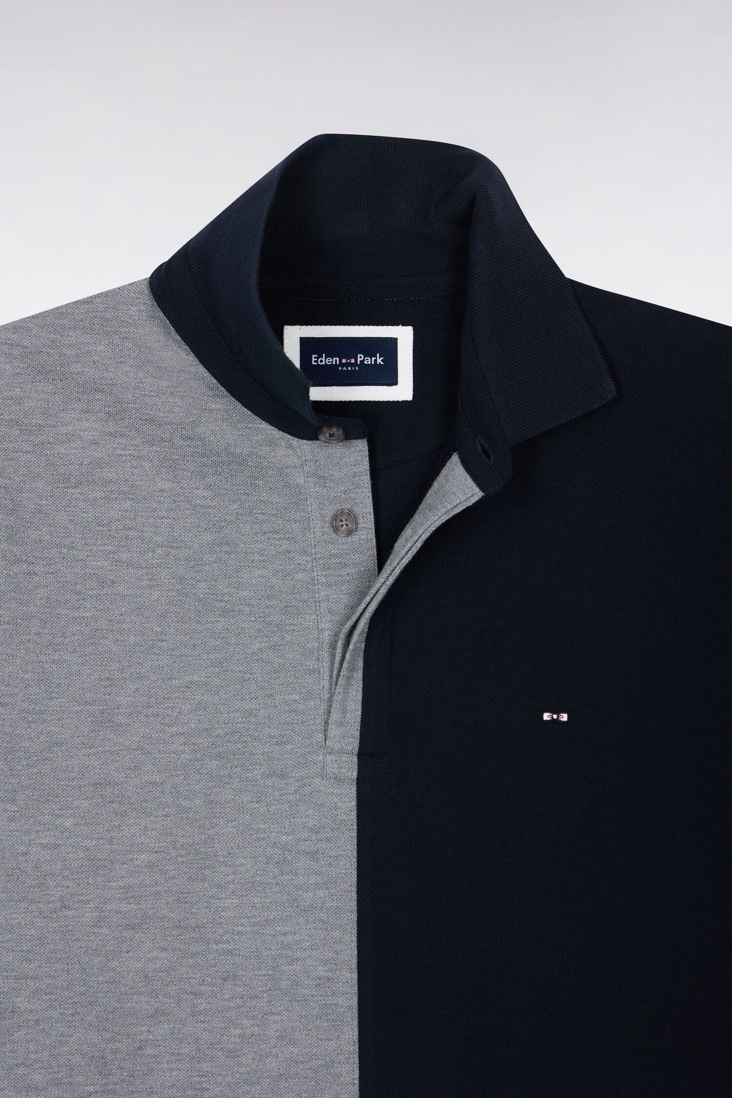 Polo manche courtes en piqué de coton peigné tricolore gris coupe droite