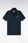 Polo manches courtes en piqué coton bleu gris à écusson coupe droite