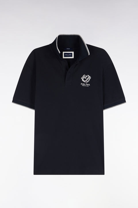 Polo manches courtes en coton mercerisé marine - Image 2
