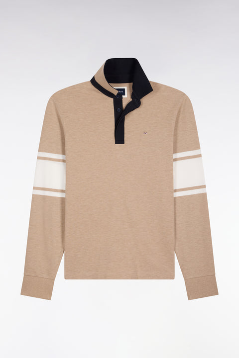 Polo à manches longues en piqué coton beige coupe droite - Image 2